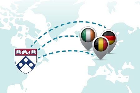 An infographic showing the European locations of all of Penn Medicine’s sister hospitals 